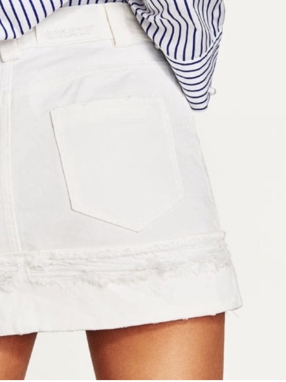 ZARA | Pearl Accent White Denim Skirt with Distressed Hem - Picture 2 of 16